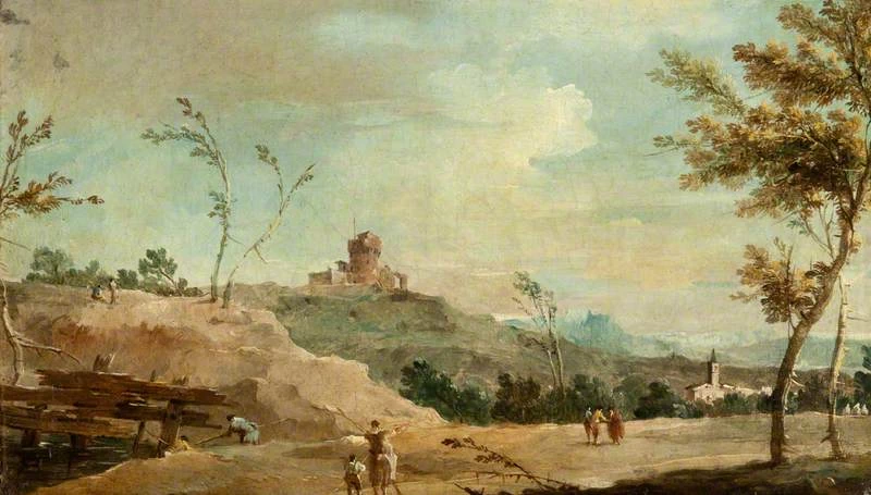 Paesaggio con figure, rovine e villaggio - National Galleries of Scotland